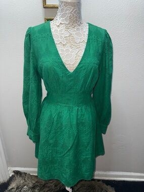 Cider Emerald Green V-Neck Long Sleeve Dress